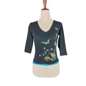 Vintage 90's Butterfly Mesh 3/4 Sleeve Baby Tee - Size Small